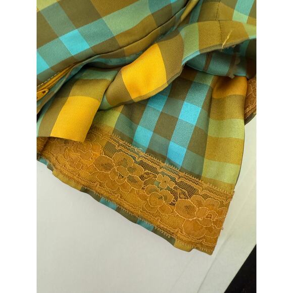 Vintage 1960s Serbin of Florida Women's Belted Green, Blue, Yellow Plaid - Picture 8 of 8